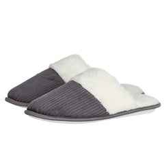 Womens Cosy Plain Rib Mule Slippers Grey