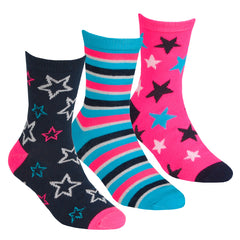 Girls Novelty Design Crew Socks Navy- 3 Pairs