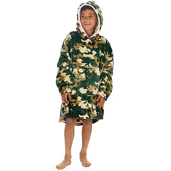 Boys Camo Print Oversized Blanket Plush Fleece Hoodie with Pockets