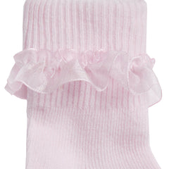 Baby Girls Frilly Lace Organza Ankle Socks Christening 3 Pairs Pink