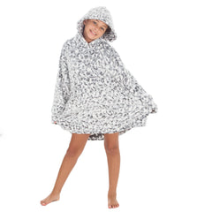 Girls Silver Leopard Print Design Oversized Blanket Hoodie with Pockets