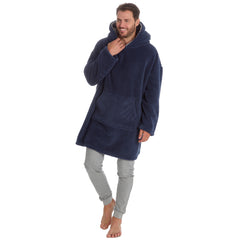 Mens Snuggle Fleece Oversized Hoodie Lounge Top One Size Navy