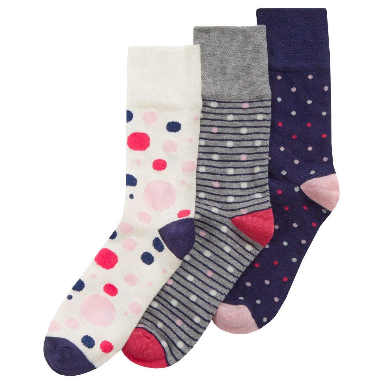 Ladies Bamboo Comfort Fit Loose Top Mid Calf Socks Spot Stripe Patterned Crew Socks Assorted