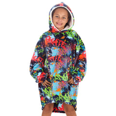 Girls Graffiti Printed Oversized Blanket Plush Fleece Hoodie with Pockets