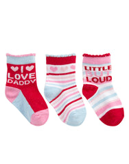 Baby Girls Novelty Design Socks 3 Pairs Red I Love Dad