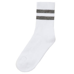 Girls Cotton Rich Sport Socks 3 Pairs White with Grey Stripe