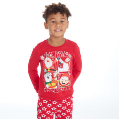 Kids Christmas Long Sleeved Merry Pyjamas Family Lounge Sets Red