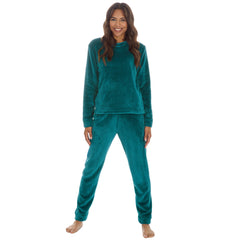 Womans Plush Fleece 2 Piece Super Soft Lounge Set Pyjamas Teal