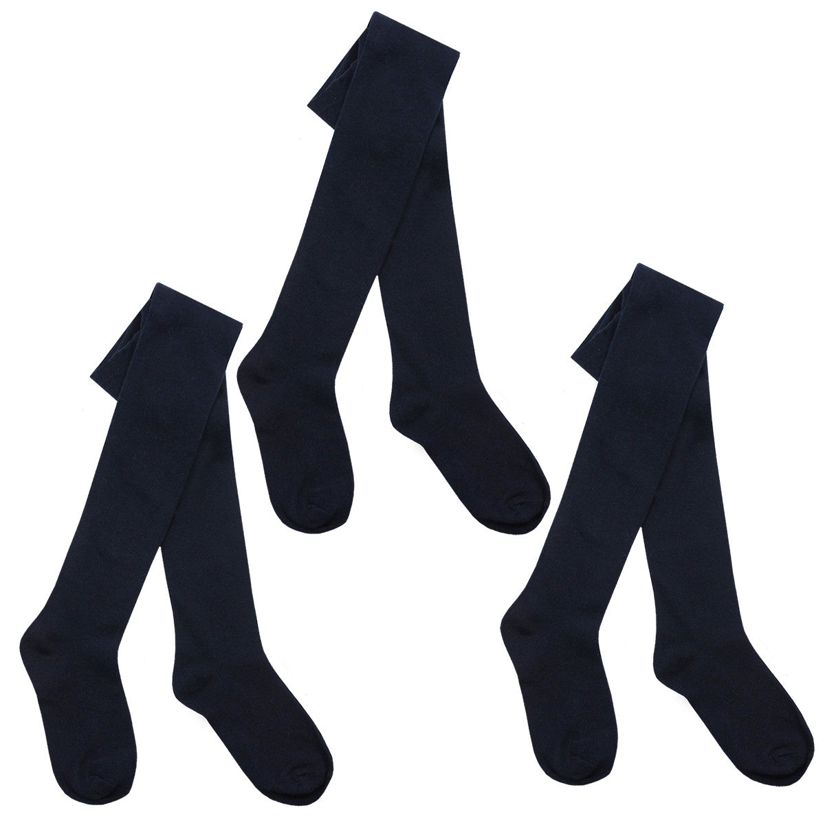 Girls Stylish Designed Back To School Plain Tights Navy - 3 Pairs