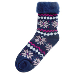 Womens Fair Isle Bed Socks with Non Slip Grippers Thermal Winter Socks 1 Pair  - Blue