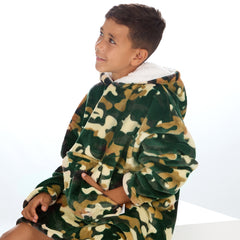 Boys Camo Print Oversized Blanket Plush Fleece Hoodie with Pockets