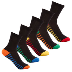 5 Pairs Boys Colourful Bright Heel Toe Design Socks Multi Stripe