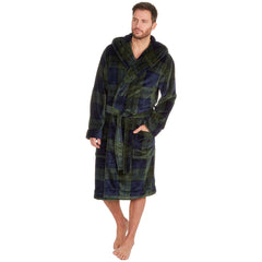 Mens Flannel Fleece Dressing Gown Classic Hooded Robe M-2XL Green