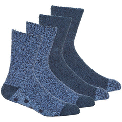 Mens Fluffy Cosy Winter Chunky Socks With Non Slip Grippers 2 Pairs Navy
