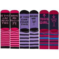 Womens Funny Slogan Design Mid Calf Novelty Socks 3 Pairs