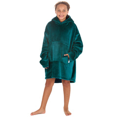 Girls Shimmering Teal Oversized Blanket Plush Fleece Hoodie with Pockets