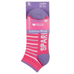 Girls 3 Pairs Designer Trainer Liner Socks Sparkle