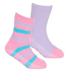 Girls 2 Pairs Fluffy Cosy Chunky Non Slip Anti Grippers Socks Pink