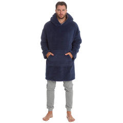 Mens Snuggle Fleece Oversized Hoodie Lounge Top One Size Navy