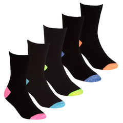 Girls Contrast Toe & Heel Socks Black 5 Pairs - Vibrant