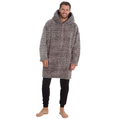 Mens Frosted Sherpa Fleece Oversized Hoodie Lounge Top One Size Grey