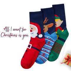 Womens Cotton Rich Novelty Christmas Design Socks 3 Pairs Santa