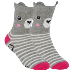 Girls 1 Pair Novelty Cartoon Design Socks Bear Grey