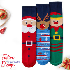 Womens Cotton Rich Novelty Christmas Design Socks 3 Pairs Santa