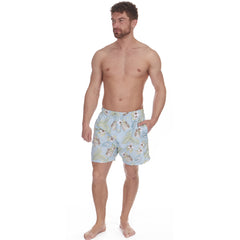 Mens Hawaiian Printed Summer Swimming Shorts Trunks Light Blue