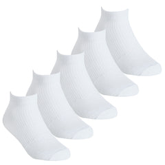 Boys Low Cut Trainer Liner Plain Socks Mesh Insert 5 Pairs- White
