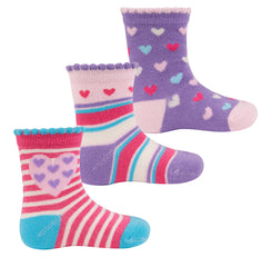 Baby Girls Scallop Edge Novelty Socks 3 Pairs Pink Hearts