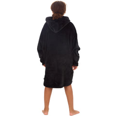 Girls Black Onyx Oversized Blanket Plush Fleece Hoodie with Pockets