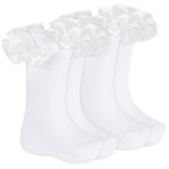 Newborn Baby Girls Tutu Satin Frill Socks White - 2 Pairs