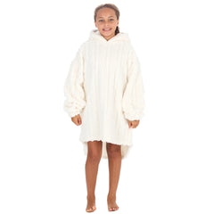 Girls Cream Cable Oversized Blanket Sherpa Fleece Hoodie