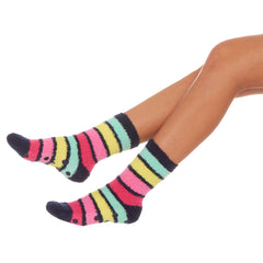 Womens Fluffy Bed Stripped Winter Lounge Socks with Grippers