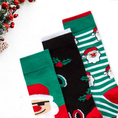 Mens Cotton Rich Novelty Christmas Design Socks 3 Pairs Green