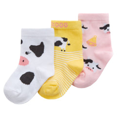 Baby Girl's Cotton Rich Animal Patterned Socks 3 Pairs - Cow