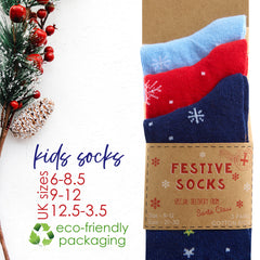 Kids Cotton Rich Novelty Christmas Design Socks 3 Pairs Snow