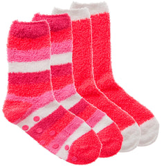 Womens Fluffy Bed Stripped Winter Lounge Socks with Grippers