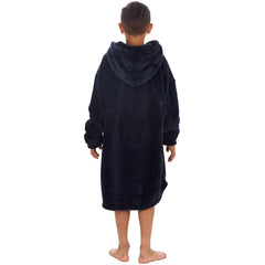 Boys Navy Blue Plain Oversized Blanket Plush Fleece Hoodie with Pockets