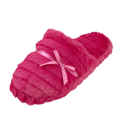 Womens Mule Memory Foam Polka Dot Faux Fur Slippers Pink