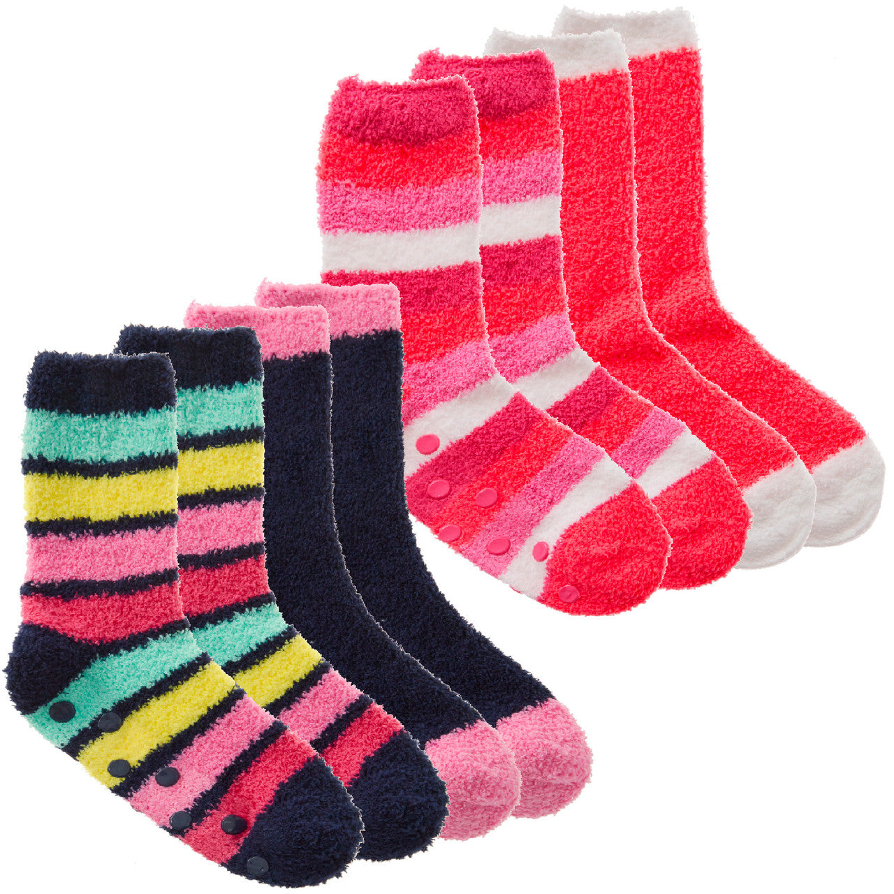 Ladies Fluffy Bed Stripped Winter Lounge Socks with Grippers