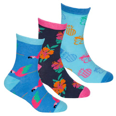 Girls Novelty Tropical Fruity Socks Mid Calf Crew Socks