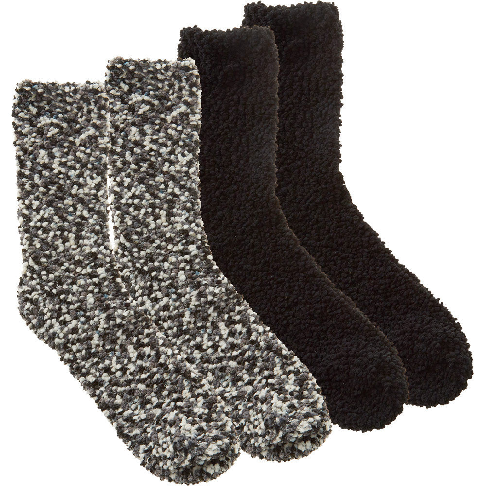 Ladies Chunky Bed Fluffy Socks Popcorn Style Black 2 Pairs