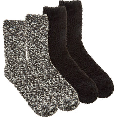 Womens Chunky Bed Fluffy Socks Popcorn Style Black 2 Pairs