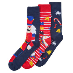 Men’s Christmas Themed Fun Designs Mid Calf Socks 3 Pairs - Nutcracker