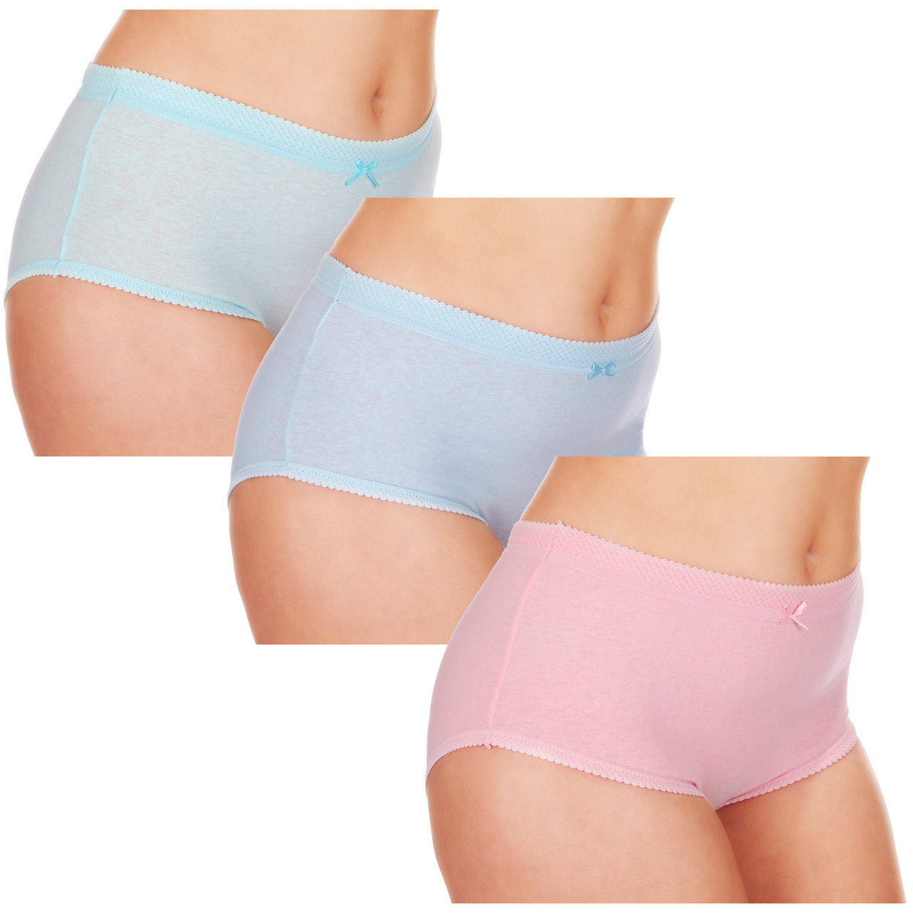 Womens 3 Pairs Plain Full Briefs Knickers Underwear Plus Size Blue/Turquoise/Pink