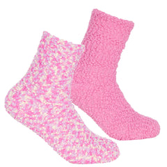 Girls 2 Pairs Fluffy Cosy Chunky Popcorn Socks Pink