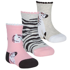 Baby Girls Novelty Zebra Socks 3 Pairs Pink/Grey