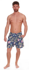 Mens Hawaiian Printed Summer Swimming Shorts Trunks Dark Blue